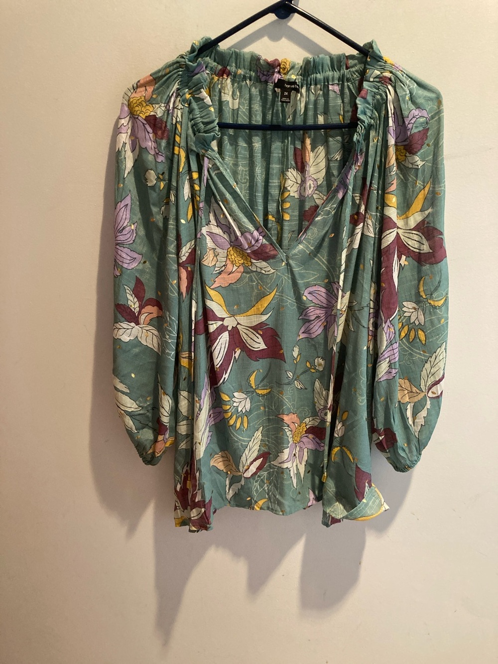 Harve Benard Sage Green Floral Peasant Blouse